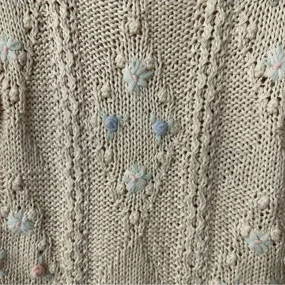 Windcrest Vintage Short Sleeve Hand Knit Silk Blend Cream Sweater Size S GUC - Picture 5 of 8